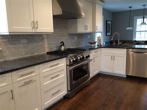 steel grey granite countertops white cabinets|gray backsplash white countertop kitchen.